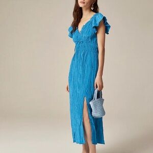 NWOT J Crew Palermo Dress in Blue Viscose Crinkle Fabric. Size XS